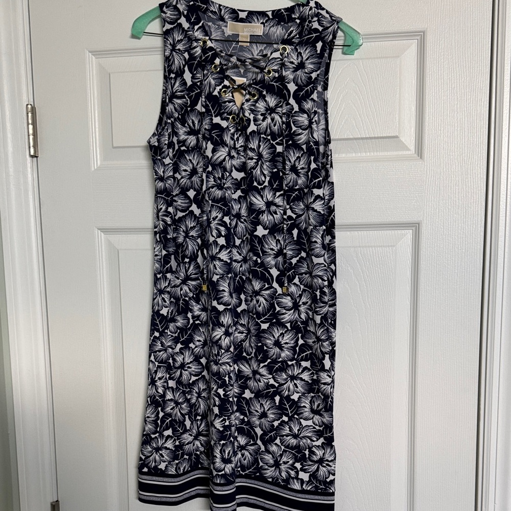 MICHAEL Michael Kors Navy and White Floral Midi Dress